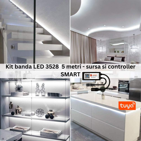 kit banda led, banda led smart, kit banda led 5m, banda led tuya, banda led smd 3528 5m, banda led cu sursa alimentare, banda led 12v 5m, banda led dedeman 5m, banda led control tuya, banda led bucatarie, banda led interior, banda led living