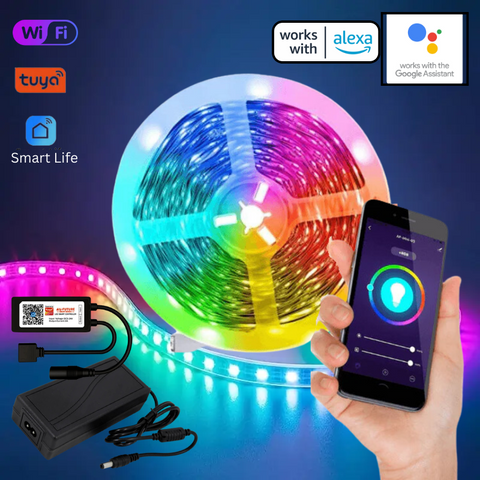 banda led tuya, banda led smart, banda led smart wifi, banda led alexa, banda led controlata prin telefon, banda led google home, banda led rgb inteligenta, banda led sincronizare muzica, benzi smart, kit banda led smart, kit banda led tuya, kit banda led google assistant, led-box.ro