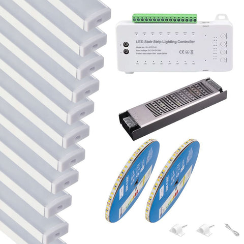 kit luminat scari, iluminat scari led, kit cu senzor iluminat scari, profile aluminiu scari, profile banda led iluminat trepte, kit inteligent cu senzor scari, scari iluminat led-ed-box.ro
