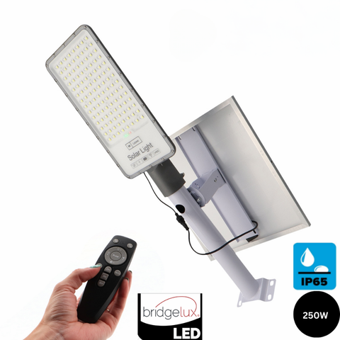 lampa led chip bridgelux cu panou solar 250w si telecomanda, IP65 rezistenta la apa si uv, iluminat public, led-box.ro