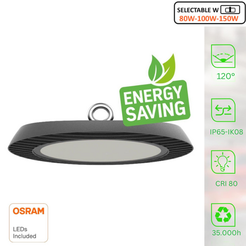 lampa industriala 150w, lampi industriale, lampa high bay, lampi ufo, lampa industriala chip Osram, lampa putere selectabila, lampa high bay 80w-100w-150w, lampi cu putere selectabila, led-box.ro