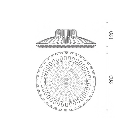 Iluminat industrial LED 100W pentru depozite, ateliere și parcări tehnice, lampa cu diametru 280m, inaltime 120, led-box.ro
