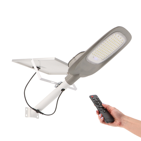 Lampa led solara puternica, control cu telecomanda, senzor crepuscular, brat de montare inclus, led-box.ro
