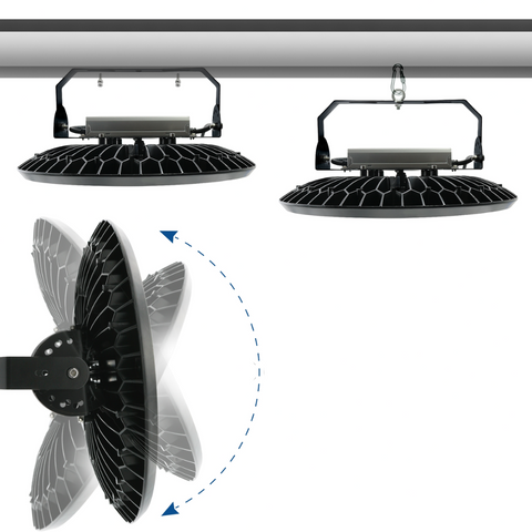 Lampă LED profesională high-bay cu protecții integrate și carcasă robustă, 2 metode de instalare, led-box.ro