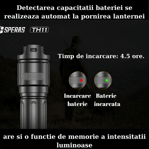 Lanterna de vanatoare Speras TH11K, lanterne vanatoare, lanterne profesionale cu acumulator, lanterne profesionale puternice, lanterne profesionale vanatoare, lanterne profesionale reincarcabile, lanterne tactice, led-box.ro