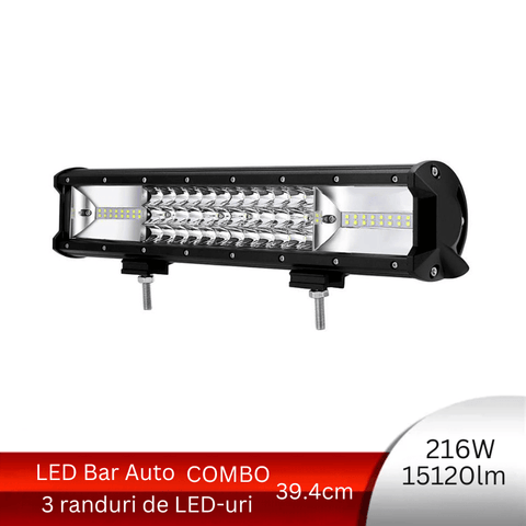 bara led auto, led bar auto combo, led bar auto 216w, ledbar 12-24v, bara led auto masini teren, bara led auto offroad, ledbar 15120lm, ledbar auto 39.4cm, led-box.ro