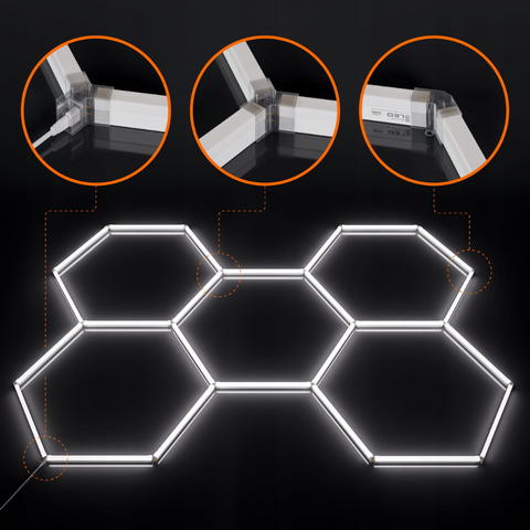 Metoda imbinare Instalație LED honeycomb, 192W, formată din 5 hexagoane, pentru spații moderne, led-box.ro