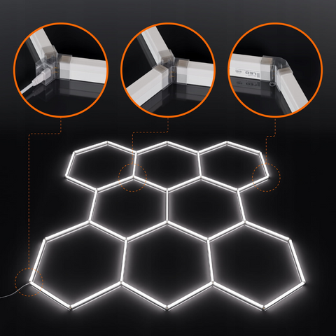 Design hexagonal LED, lumină rece intensă, metoda de imbinare, led-box.ro