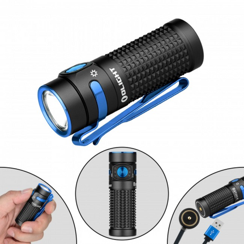 Olight Baton 4 în palmă, arătând dimensiunea compactă