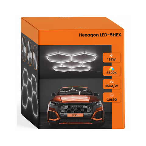 Panou LED tip honeycomb cu 5 hexagoane, 192W, lumină rece, montat pe perete sau tavan, led-box.ro