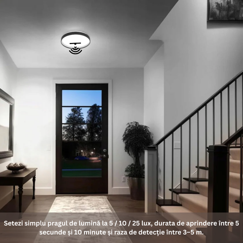 plafoniera smart led neagra Ø325mm 24w cu senzor dip