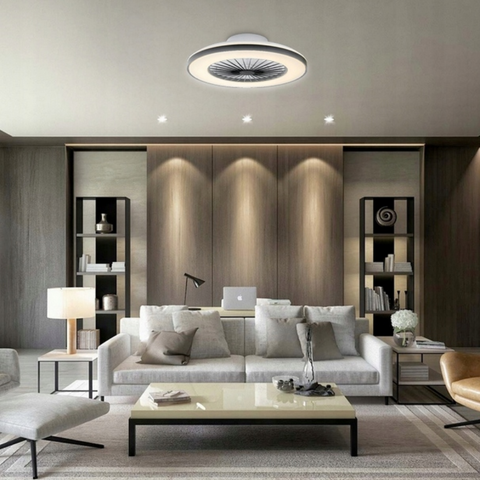 Design premium plafoniera LED KLEO neagră cu ventilator discret