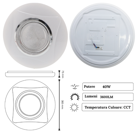 plafoniera moderna led epistar 40w flux luminos 3600lm