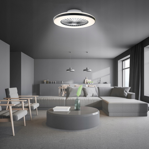 Plafoniera KLEO neagră montată pe tavan într-un living elegant