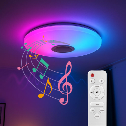 Plafonieră LED cu difuzor Bluetooth integrat pentru muzică ambientală
