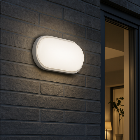 Plafoniera alba forma ovala pentru terasa sau balcon, led-box.ro