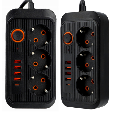 Prelungitor cu 3 prize si 5 porturi usb pentru telefoane, led-box.ro