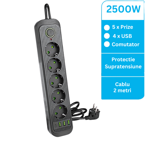 prelungitor cu prize si usb, prelungitor multifunctional, prelungitoare smart, prelungitoare priza cu usb, prelungitor priza cu usb, led-box.ro