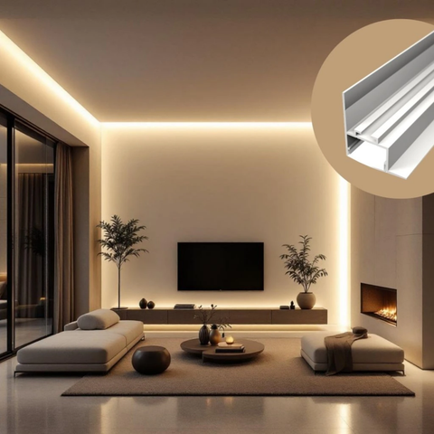 Iluminare liniară discretă cu profil aluminiu în living