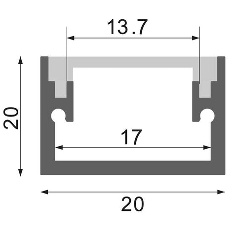 Profil LED de pardoseala, din aluminiu, 20 x 20 mm - 2 metri - led-box.ro