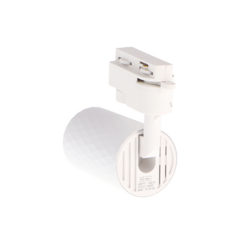 Proiector alb Diamond, vedere laterala, putere maxima 10W pentru set iluminat sina cu 5 proiectoare