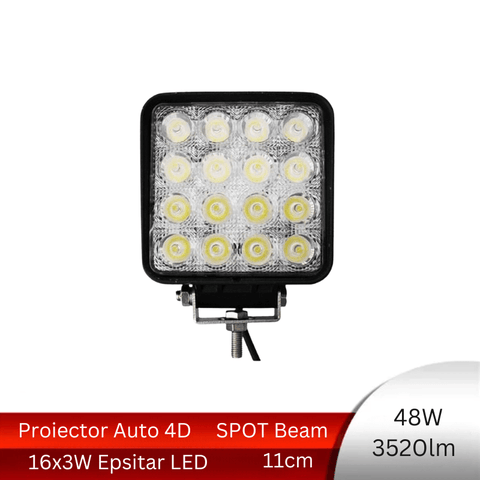 proiector auto patrat, proiector led auto 48w, proiectoare auto patrate, proiectoare off road, proiector auto offroad 11cm, proiector offroad 12v-24v, proiectoare led camion, proiectoare suv, proiector 12v-24v auto, led-box.ro