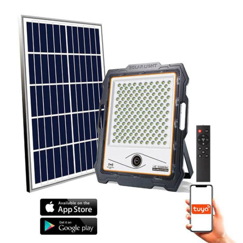 proiector solar, proiector cu camera wifi, proiector cu camera supraveghere, proiector cu panou solar, proiector wifi, proiector solar exterior, proiector wifi, proiector controlor aplicatie telefon, proiector solar 300w, led-box.ro