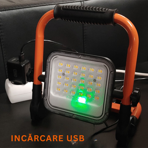 proiector cu acumulator, incarcare USb, 50w, led-box.ro