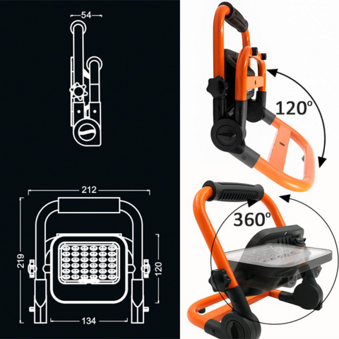 Proiector LED solar portabil 50W cu panou solar și design compact, led-box.ro