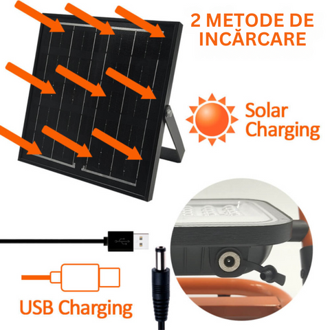 proiector de lucru solar cu 2 metode de incarcare, solar si usb, led-box.ro