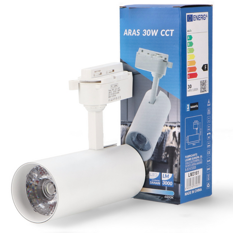 Proiector LED 30w, spot led pe sina, proiector led CCT pe sina, iluminat sina, sina spoturi, spoturi CCT pe sina, sina led tavan, iluminat pe sina, proiectoare CCT pe sina, sina tavan spoturi albe, corpuri de iluminat pe sina, proiector led sina, led-box.ro