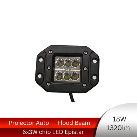 Proiector Led Auto Offroad Incastrabil, 18W 1320lm, Flood Beam 90° - led-box.ro
