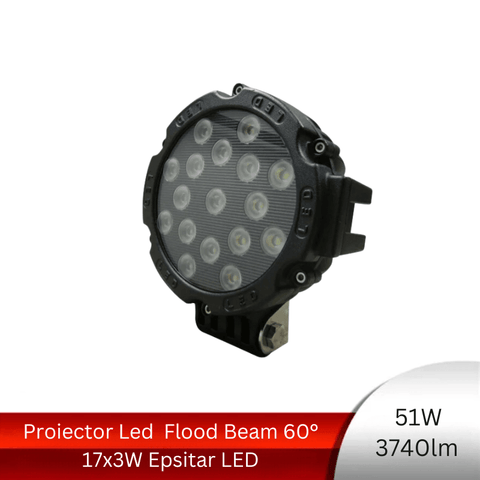proiector offroad, proiector auto 51w, proiectoare led camion, proiectoare suv, proiector auto, proiectoare auto, proiectoare masini teren, proiector auto rotund, proiector auto flood beam, led-box.ro