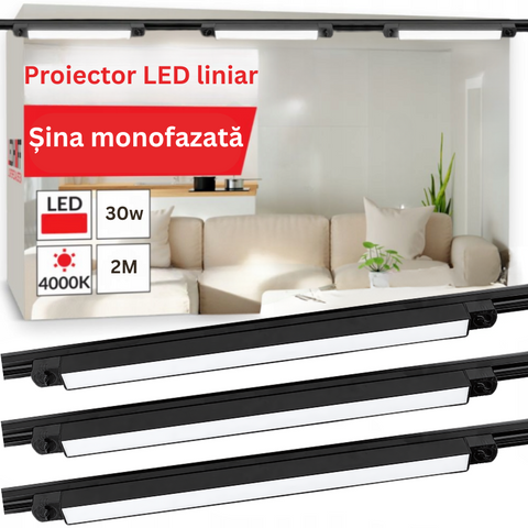 proiector liniar pe sina, sina cu proiectoare liniare, iluminat sina, proiector liniar led, iluminat pe sina, proiectoare liniatre sina, led-box.ro