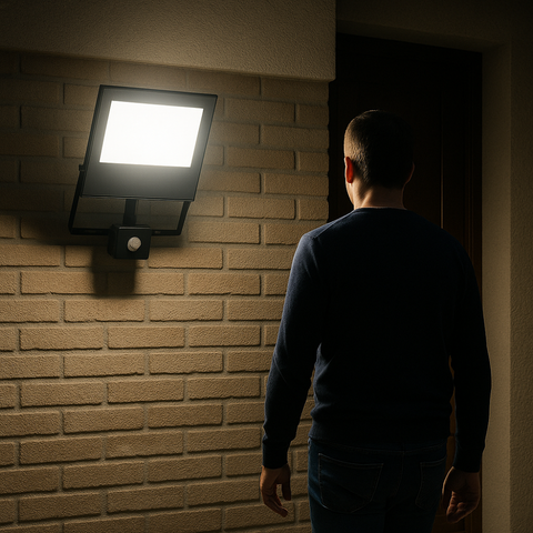 Proiector LED compact 100W 4500K cu senzor PIR exterior