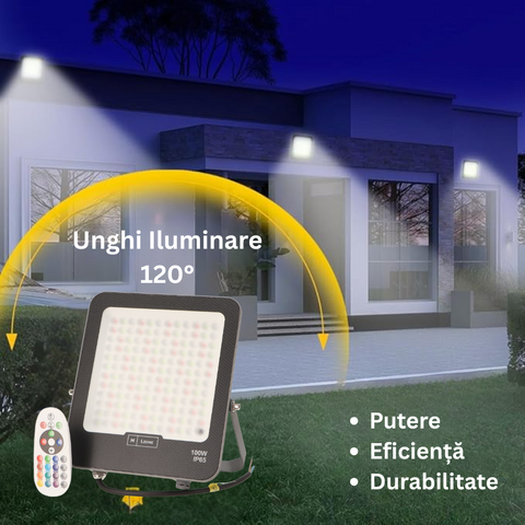 proiector led exterior, proiector led Osram RGB, proiector 100w IP65, proiector cu telecomanda RGB, proiectoare exterior, proiector rgb fatada, proiectoare iluminat exterior, led-box.ro