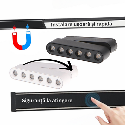 spot LED magnetic 12w negru, spot led sina magnetica, proiector led pe sina magnetica, iluminat sina magnetica, sina spoturi magnetice, corpuri iluminat sina magnetica, spoturi magnetice pe sina, spoturi negre magnetice, sina magnetica led tavan, iluminat pe sina magnetica, led-box.ro