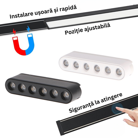 proiector liniar sina magnetica, spot sina magnetica, spoturi liniare magnetice, proiectoare pe sina magnetica, spot cct 6w, proiector magnetic cct, led-box.ro