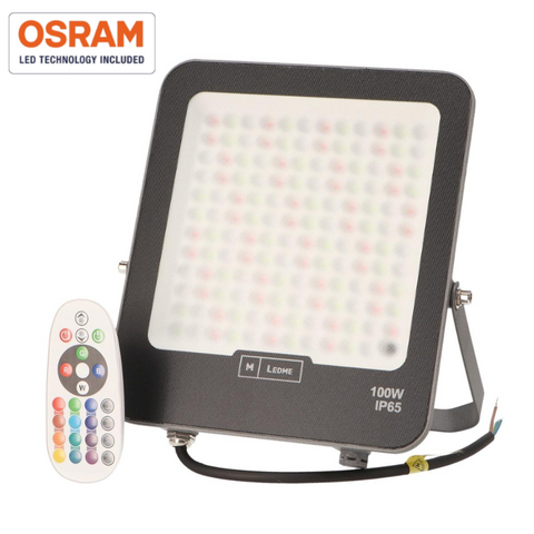 proiector led exterior, proiector led Osram RGB, proiector 100w IP65, proiector cu telecomanda RGB, proiectoare exterior, proiector rgb fatada, proiectoare iluminat exterior, led-box.ro