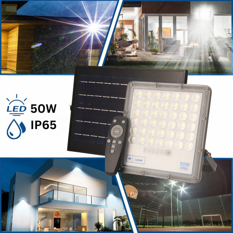 Panou solar și corpul proiectorului LED 50W – carcasă aluminiu gri, led-box.ro
