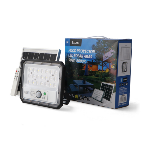 Lumină Solară LED 50W, cu Panou Solar, Senzori Mișcare + Amurg, 700lm, IP65, cu Telecomandă, led-box.ro