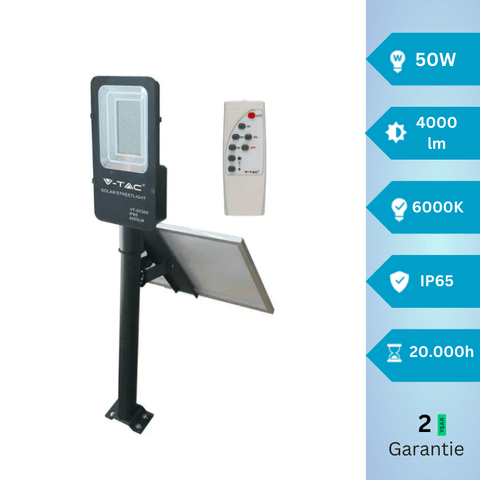 Proiector stradal cu panou solar, telecomanda si consola metalica, 50W/6000K IP65