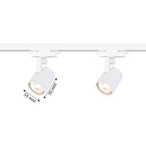 Reflector GU10 pe șină, Ø55 × 70 mm, alb mat