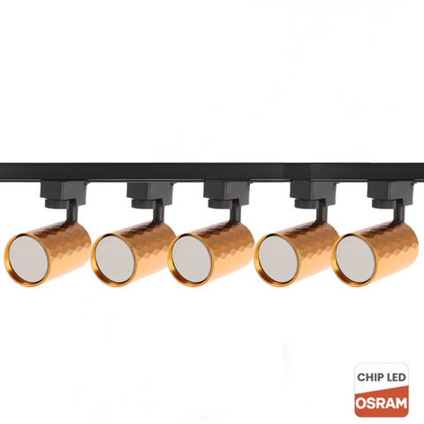 Sina neagra de 1 metru cu 5 proiectoare Diamond aurii echipate cu becuri LED GU10 Osram 10W,