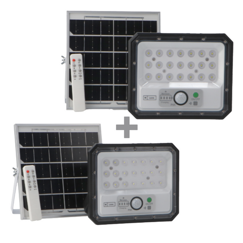 set Proiectoare LED Solar Aras, senzor miscare si crepuscular, dimabil, cu telecomanda, IP65