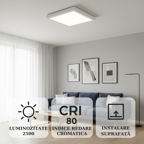 spoe led patrat 25w luminozitate 2500 lumeni, montare pe tavan