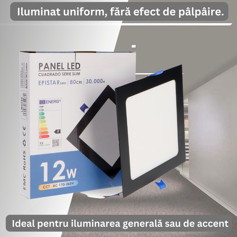 spot led patrat 12w, spot patrat incastrabil, spoturi incastrabile 12w, spot CCT pentru tavan, led spot, spoturi led 170x170mm, mini led spot patrat, spoturi patrate tavan, spot led incastrat, spot negru slim, led-box.ro