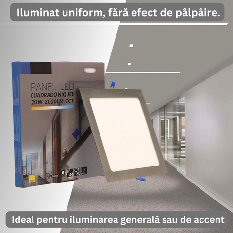 spot led patrat 20w, spot patrat incastrabil, spoturi incastrabile 20w, spot CCT pentru tavan, led spot, spoturi led 225x225mm, mini led spot patrat, spoturi patrate tavan, spot led incastrat, spot argintiu slim, led-box.ro