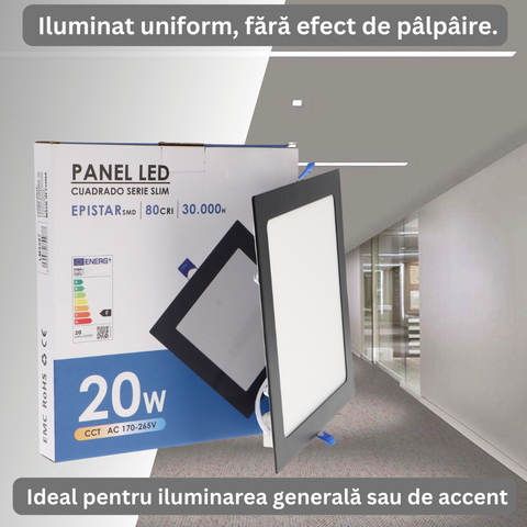 spot led patrat 20w, spot patrat incastrabil, spoturi incastrabile 20w, spot CCT pentru tavan, led spot, spoturi led 220mm, mini led spot patrat, spoturi patrate tavan, spot led incastrat, spot negru slim, led-box.ro