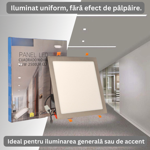 spot led patrat 25w, spot patrat incastrabil, spoturi incastrabile 25w, spot CCT pentru tavan, led spot, spoturi led 300x300mm, mini led spot patrat, spoturi patrate tavan, spot led incastrat, spot argintiu slim,led-box.ro